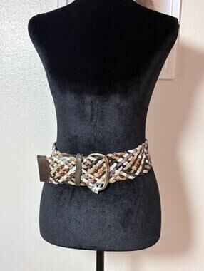 Merona Wide Woven Leather Belt Multicolor Boho Gold Buckle  Size S/M  NWT